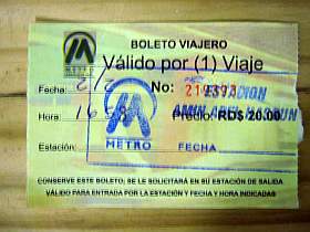 subway ticket handwritten in santo domingo, dom rep