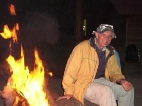 place fire up warming happy tourist