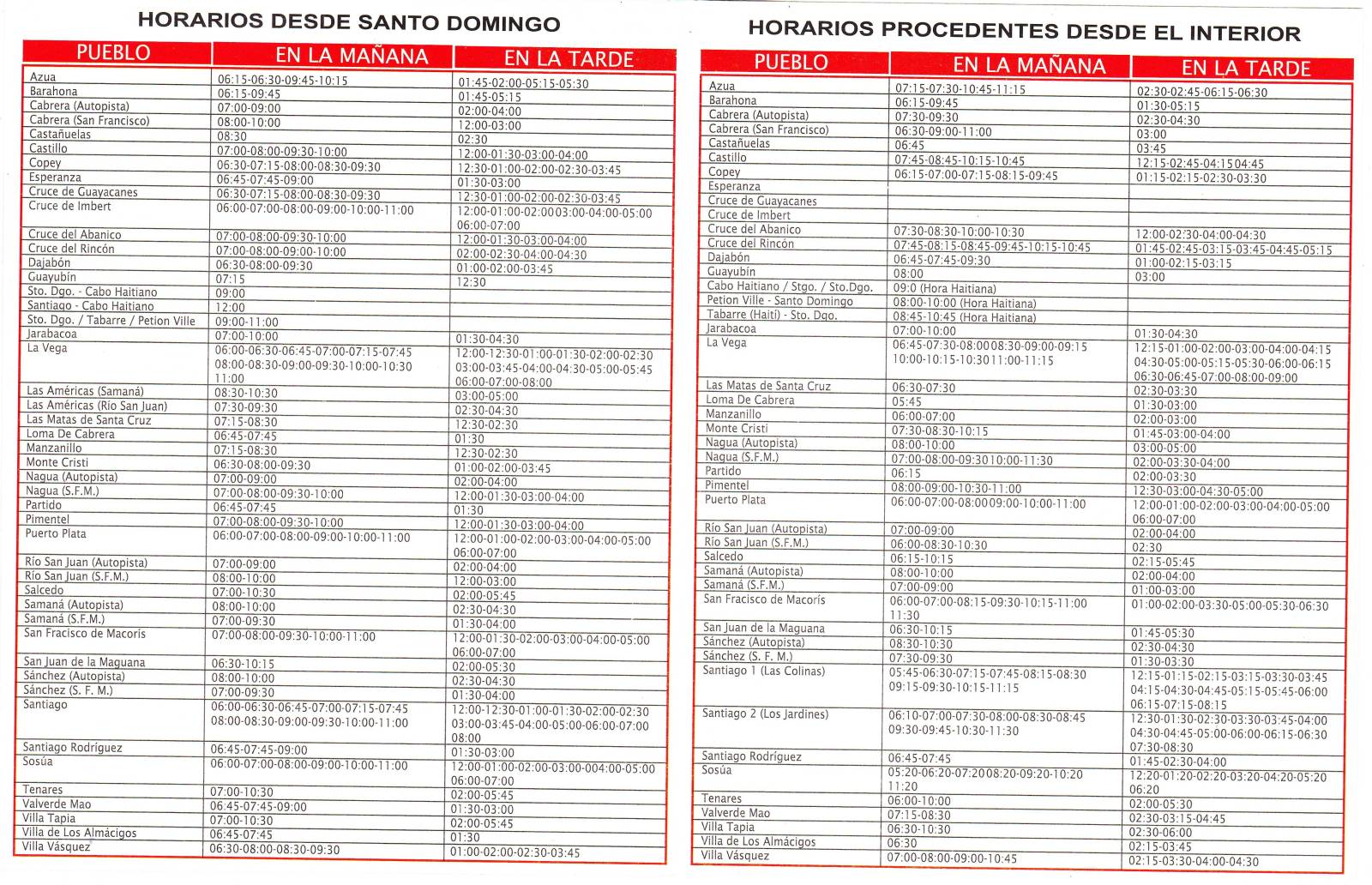 horario de caribe tours para barahona