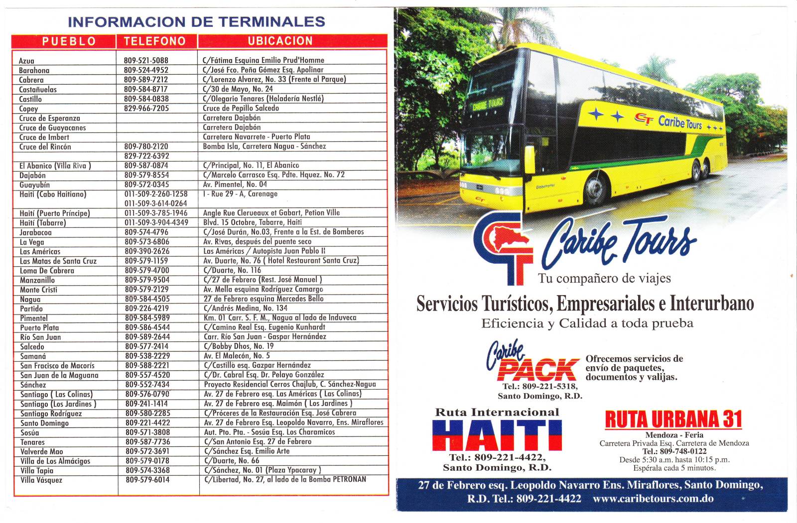 caribe tours horario hoy